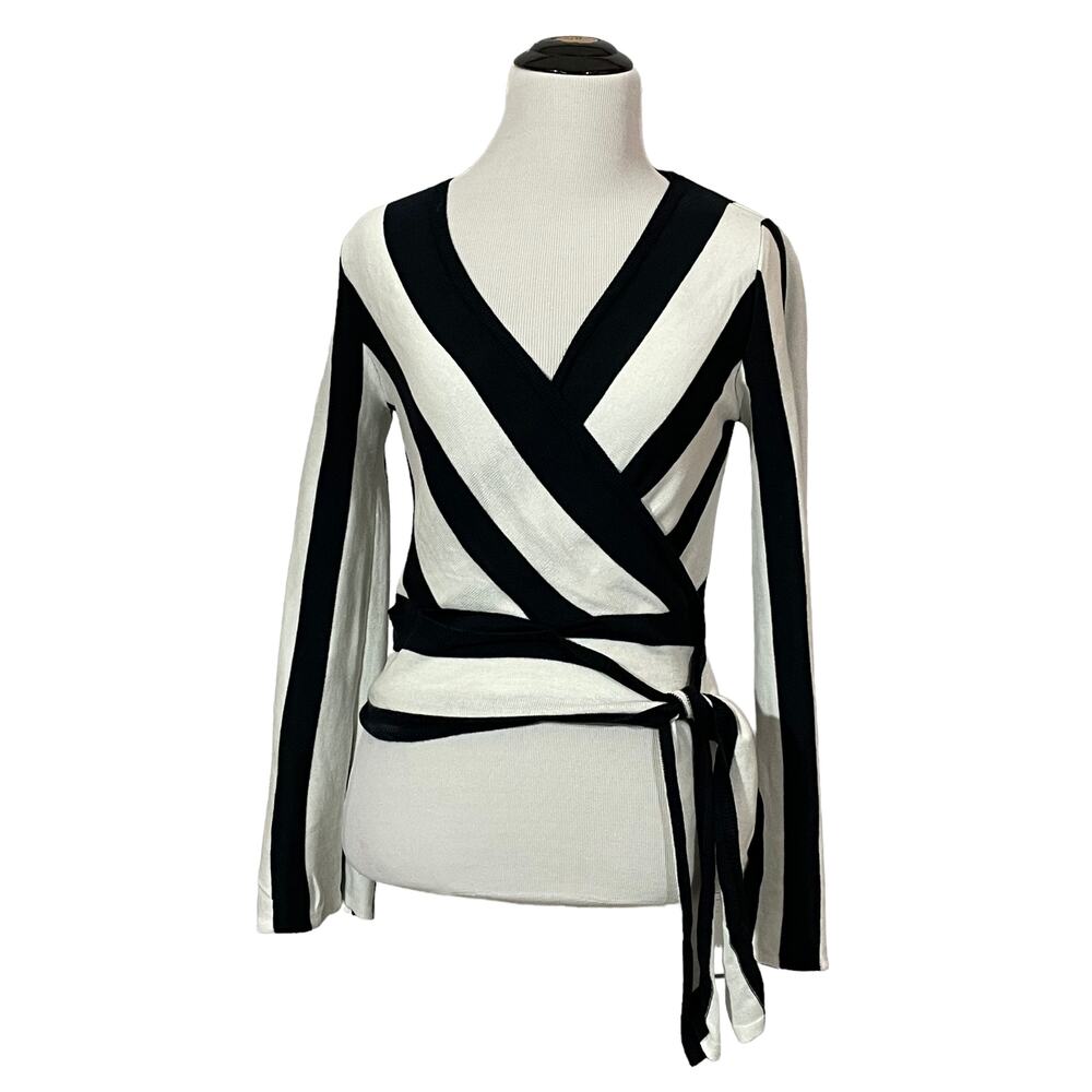 Topshop Striped Side Tie Knit Top - Navy/White - US 2